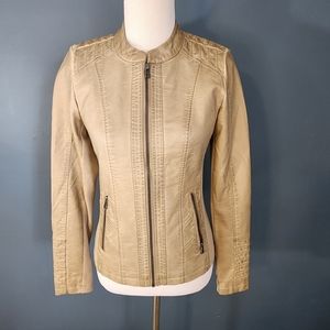 Maurices Tan Faux Leather Moto Jacket with Ribbed Panels Size XS